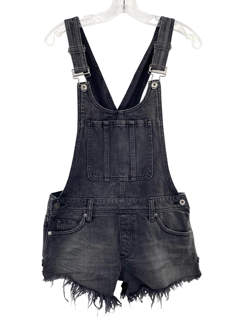 We The Free by Free People Black Denim Shortalls Overalls Shorts Cut Off Size 25